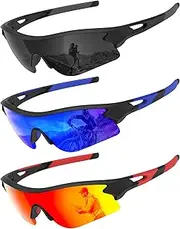 [OUKEMAX] Polarized Sunglasses-Men Running Sunglasses: Sports Sunglasses Mens Polarized Sun Glasses Cycling Driving Fishing, Grey/Dark Blue/Red, M