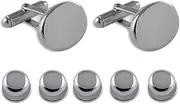 [Select Gifts] Sterling silver plain oval Cufflinks Shirt Dress Studs Gift Set