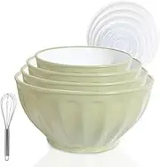 JCXivan Mixing Bowls with Lids Set,Plastic Bowls Prep Bowl with Lid,Mixing Bowl Set for Kitchen Cooking, Baking,Storage Food,4 Big Nesting Bowls and 1 Egg Whisk,Microwavable,Stackable