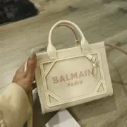 Balmain B-Army mini canvas shopping bag with Leather Handles BRAND NEW Designer