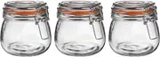 Argon Tableware Glass Jars with Airtight Metal Clip Lid - 500ml/17.6oz - 3 Pack - 4 Colour Seals - Medium Kitchen Storage Container Round Preserving Jar for Pickling, Chutney, Jam, Coffee