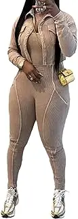 [Cupitool] Women Distressed Ribbed 2 Piece Outfits Long Sleeve Open Front Crop Jacket and Bodycon Jumpsuit Sweatsuit Sets