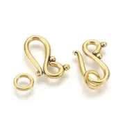 20 Sets Antique Golden Nickel Free Tibetan Style Alloy Hook Eye Clasps Findings
