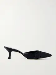 [Manolo Blahnik] Manolo Blahnik - Carolyne 50 Leather-trimmed Pleated Satin Mules - Black - IT40 IT 40 Black