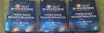 (LOT OF 3X) Crest 3D Whitestrips 1 Week Smile Transformation 28 Strips 1/27-6/27