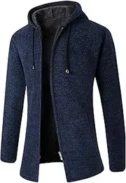[Generic] Men's Full Zip Lined Cardigan Hoodies Zip up Men Hoodie Winter Knit Sweater Regular Fit Sweater Thick Hooded Coat