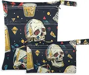 Amooorous Skulls Drinking Beer Geometric Style zippered swim suit bags 2 Pack travel essentials for baby with handles for travel, travel