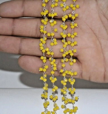 Bulk beaded 3mm yellow quartz beads jewelry making silver cluster rosary chain