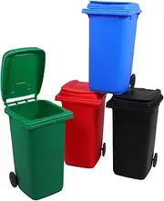 SOPOTUTU 4Pcs Mini Trash Can Cute Desktop Pencil Holder with Lid Wheels Garbage Bin for Desk Fun Office Decor