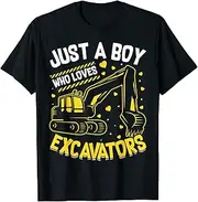 [X.Style] Just A Boy Who Loves Excavators Little Boys Toddler Kids ds403 T-Shirt (S) Black