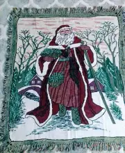 Kris Kringle Santa Claus Christmas Throw Blanket with fringe 60" x 50" Fringe