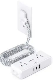 Flat Extension Cord 6 Feet, 4 Outlets with 3 USB Ports, Side Outlet Extender