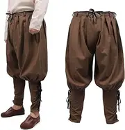 PROCOS Medieval Retro Ankle Banded Pants for Men Linen Renaissance Viking Pirate Navigator Trousers Lace Up Bottoms