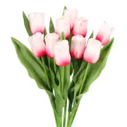 15Pcs 14" Artificial Tulips Flowers Faux Floral Bouquet Decor, Red White