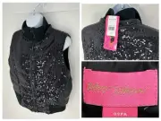 Betsey Johnson NWT Black Sequin Puffer Vest Size OSFA Lined Goth Fairy Festival