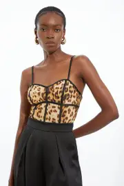 Lace Detail Power Mesh Jersey Strappy Bodysuit