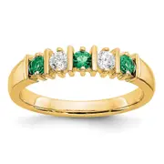 Solid 14k Yellow Gold Simulated CZ w/Simulated Emerald Band
