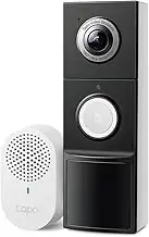 TP-Link Tapo Smart Video Doorbell, Home Security System, Battery or Wired,5MP,180°DFOV,Flexible,Head-to-Toe,Two-Way Video,Free AI Detection,Color Night Vision,Local Storage, Chime Included(Tapo D235)