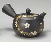 Yamakiikai Black Japanese Ceramic Teapot White Sakura Gold Pattern 280cc S-4999