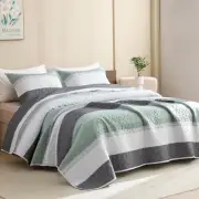 Litanika Quilt King Size Sage Green, Stripe Patchwork Summer Bedspread Coverlet
