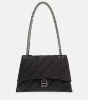 [Balenciaga] Balenciaga Crush Medium denim shoulder bag One Size black