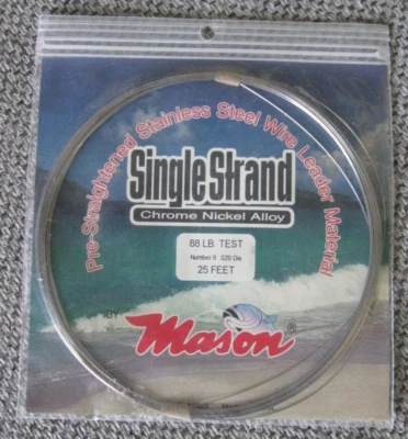 MASON PRE-STRAIGHTENED STAINLESS STEEL WIRE LEADER 88Lb./25 Feet/.020 Dia. NEW