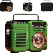 Retrowave 7-in-1 Radio, Portable Am Fm Radio Bluetooth Rechargeable Battery Operated, with Bluetooth/Tf/U Disk/Aux Playback, Sleep Timer, Flashlight, Suitable for Camping, Emergency (Green)