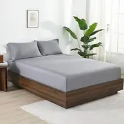 100% Viscose Derived from Bamboo Fitted Sheet King Size Only, 16" Deep Pocket, Reinforced Elastic Band, Silky Soft, Breathable and Cooling Sheets, Silver Grey