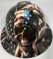 New Full Brim Hard Hat Custom Hydro Dipped AMERICAN FLAG BAD ASS SKULLS