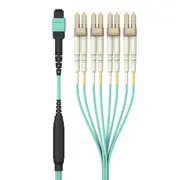 MTP to LC Fiber Optic Cable, 40GB Aqua Multimode MTP/8x LC, 50/125, OM3, Plenum