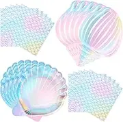 Gersoniel 40 Pcs Mermaid Party Supplies Set, 20 Clam Shell Plates and Scales Napkins Decorations Disposable Paper Seashell for Birthday Wedding (Shell, Conch), White, 7.28 inch