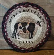 COW TRIVET FARMHOUSE DAIRY COW Candle Mat 100% Natural Jute Fiber 10" Round