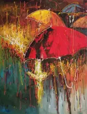 Rainy Day, 48x36, 100% Hand Painted Oil Painting on Canvas