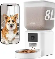 Automatic Dog Feeder with 5G WiFi, 8L/34 Cups Automatic Cat Feeder with Camera, 1080P Night Vision Cat Food Dispenser, Up to 99 Portions, 15 Meals Per Day, 2-Way Talk, Dual Power Supply