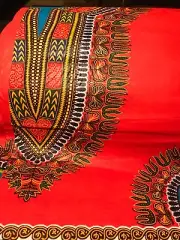 Orange/Torquoise Blue/Multicolored Damask Dashiki Fabric 6Yards