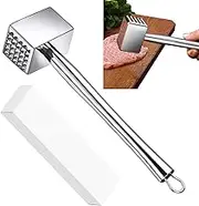 Meat Tenderizer Tool 304 Stainless Steel Hammer Heavy Duty Kitchen Mallet for Steak Chicken Fish Pork Beef and Veal Premium Meat Tenderizer 1.54lb Silver Gray