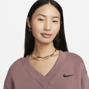 【NIKE 耐吉】上衣 女款 長袖上衣 運動 AS W NSW PHNX FLC CROP VNECK 煙灰紫紅 FN3652-208