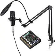 Po t Equipment Bundle Condenser Mic with Live Sound Card Kit Plug and Play Po t Microphone Voice Changer Live Sound Card for Living Broa t Recording Singing Gaming Black