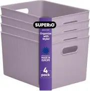 22 Liter Large Ribbed Storage Bin, Decorative Plastic Basket(4 Pack, Lilac)