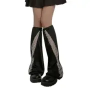 Women Fishnet Mesh Patchwork Baggy Leg Warmers Socks Punk Boot Covers Streetwear