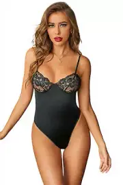 Sexy Black Lace Strappy Bodysuit Teddy One Piece Lingerie Cheeky-Cut Size 12-14