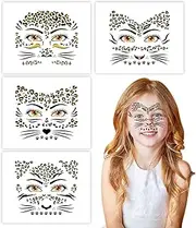 4 Sheets Gold Foil Leopard Temporary Face Tattoos, 4 Self Adhesive Animal Pattern Face Gems, Tattoo Stickers for Parties, Festivals and Raves