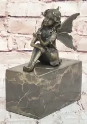 ART NOUVEAU BRONZE FAIRY BUTTERFLY GIRL OLD BOOK END STATUE SCULPTURE FIGURINE