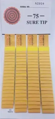 "ONE" #75 Sure Tip Board (1-75) Pull Tabs/Jar Tickets Free Shipping