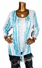 Onque Casual 1X Plus Top NWT Stretch Hem Tie Front Teal White Blouse Soft 3/4 Sl