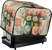 Spring Flower Vases Print 2 Slice Toaster Cover Fingerprint Bread Maker Protectors,Kitchen Small Appliance Dust Cover