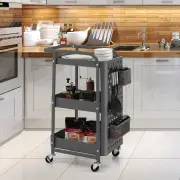 CostwayKitchen Storage Trolley Cart with 3-Tier Shelves-Grey