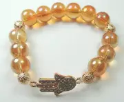 STRETCH Bracelet & Glass Bead Rose Goldtone Rhinestone Hamsa