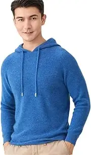 [Zadaos] Men's 100% Solid Cashmere Pullovers Autumn Hoodie Knit Jacket Warm Sweater Blue L