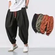 Fashion Men's Pants Harem Casual Baggy Japanese Hakama Linen Pants Sweatpants